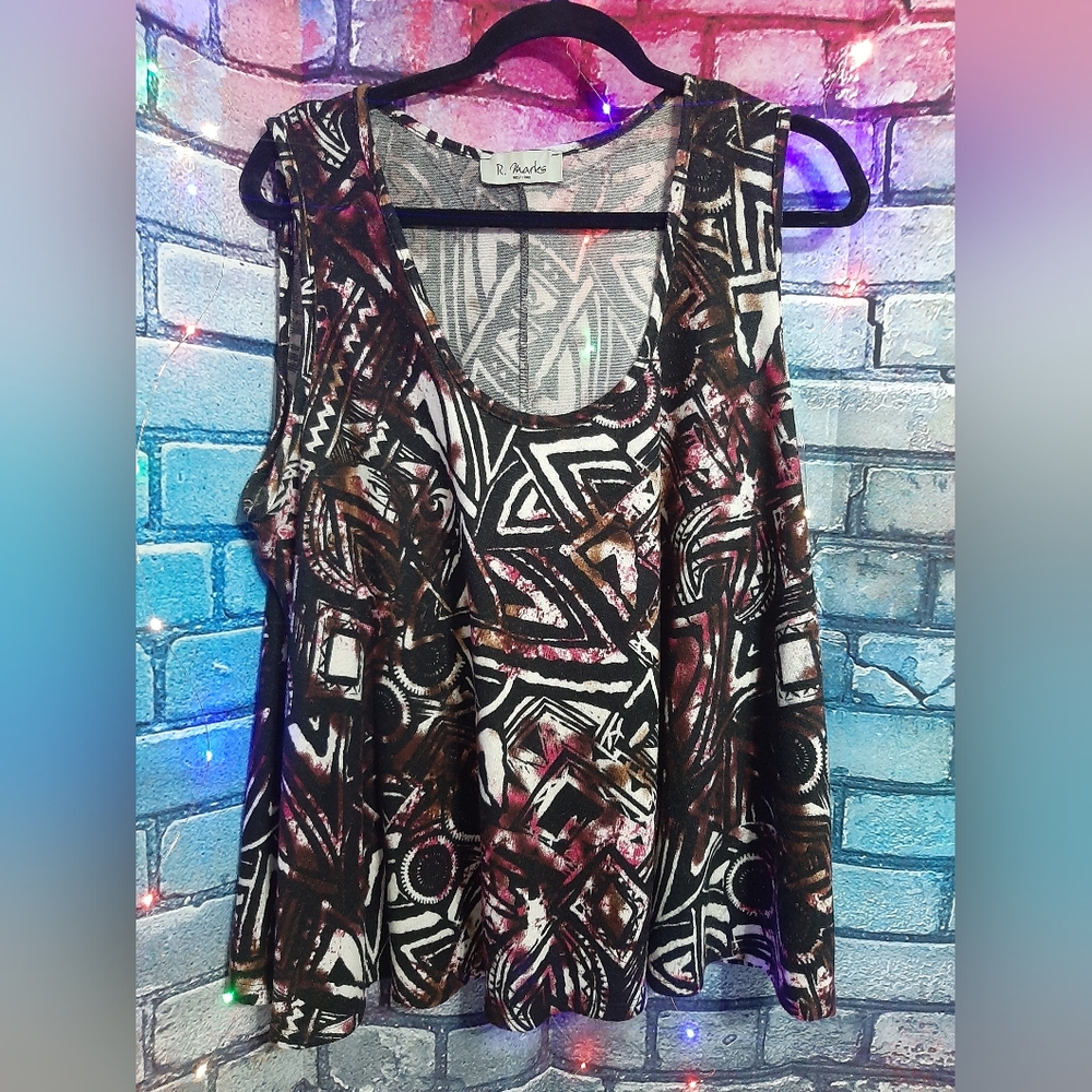 Abstract Patterned Swing Bottom Sleeveless Top 2X